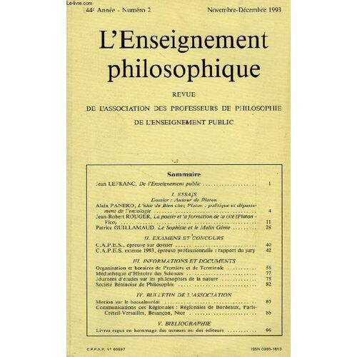 Revue De L'enseignement Philosophique, 44e Annee, N° 2, Nov.-Dec. 1993