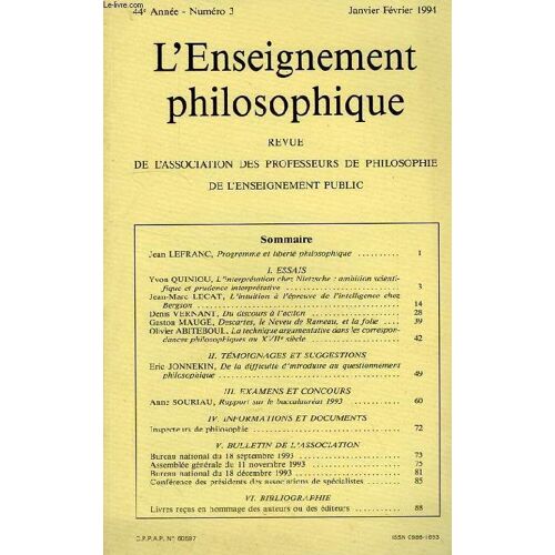 Revue De L'enseignement Philosophique, 44e Annee, N° 3, Jan.-Fev. 1994