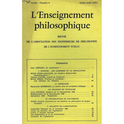 Revue De L'enseignement Philosophique, 39e Annee, N° 6, Juillet-Aout 1989