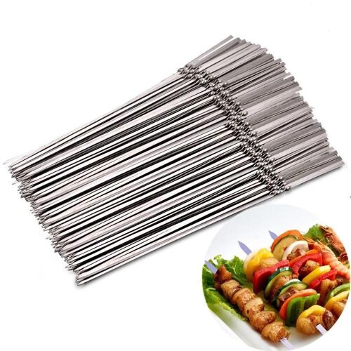Brochettes de barbecue plates réutilisables en acier inoxydable Bâtonnets de pique-nique pour le camping en plein air Outils de cuisson 15pcs