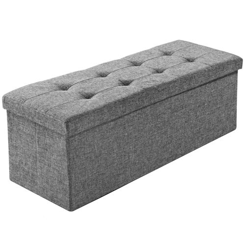 TECTAKE Tabouret Siège Banc Pouf Coffre de Rangement Rembourré 110 cm x 38 cm x 38 cm Gris Chiné
