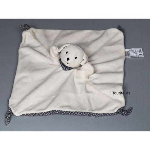Doudou chien plat blanc bleu DPAM Du Pareil Au Même