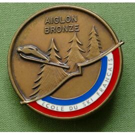 Insigne Ancien En Bronze Représentant Un Chamois Et Un Skieur - Occasion