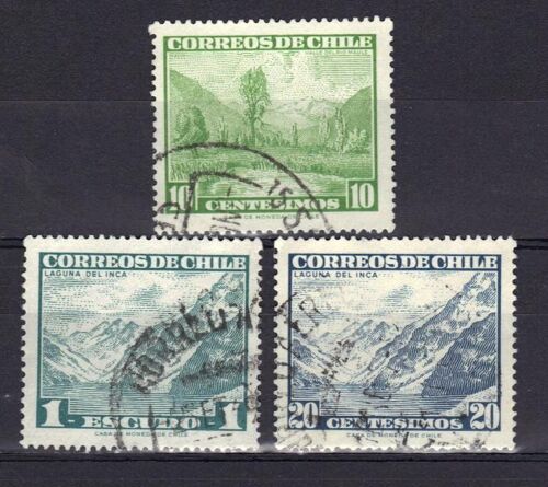Chili 1961 : Vallée Du Rio Maule / Lagune De L'inca - Série De 3 Timbres Oblitérés