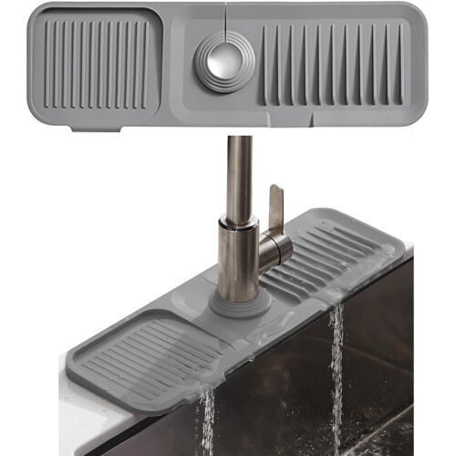 Tapis De Robinet En Silicone - Attrape-Éclaboussures De Robinet - Tampon De Séchage De L'eau Pour Cuisine,Salle De Bain - Gris - 1pcs