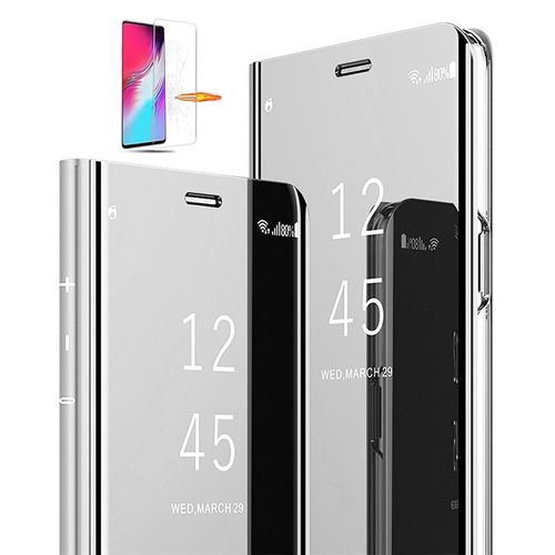 Etui Coque Samsung Galaxy S20 Fe 5G Clear View Etui à Rabat Antichoc Avec Verre Trempé Pour Samsung Galaxy S20 FE 5g Miroir Smart Stand Etui Folio Pour Samsung Galaxy S20 Fe 5G Argent