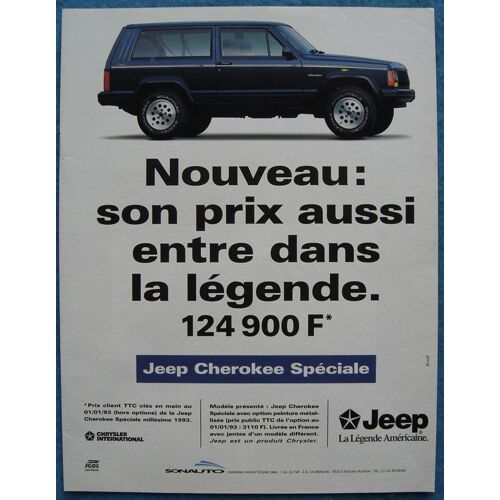 Publicité Papier - Voiture Chrysler Jeep Cherokee Spéciale De 1993