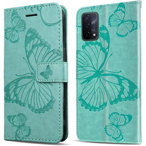 KAL-Coque Pour Oppo A74 5G / Oppo A93 5G / Oppo A54 5G, Papillon Imprimé Housse En Cuir Pu Magnétique Portefeuille, Étui À Rabat Pour Oppo A74 5G / Oppo A93 5G / Oppo A54 5G, Vert