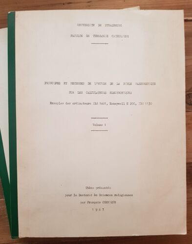 Principes Et Méthodes De La Bible Massoretique Sur Les Calculateurs Électroniques.