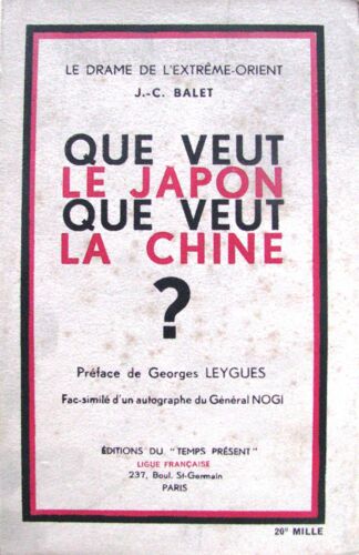 Que Veut Le Japon, Que Veut La Chine ?