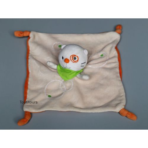 Doudou chat plat beige orange Créativtoys