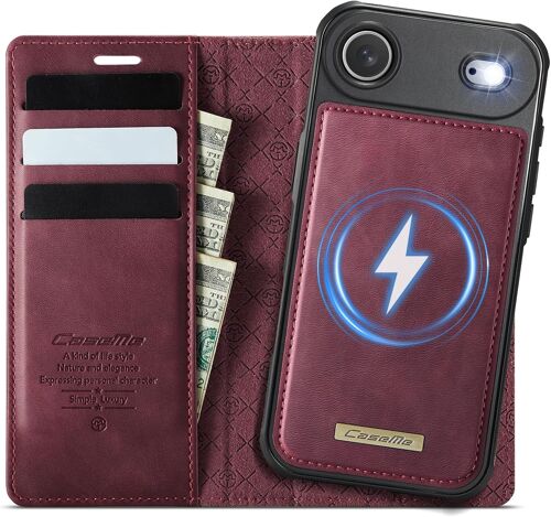 AEFJ-Coque pour iPhone Air, Étui 2-en-1 Magnétique Amovible en Cuir PU Premium Compatible MagSafe Charge sans Fil Porte-Cartes Protection RFID Fonction Étui à Rabat - Brun