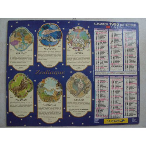 Almanach Du Facteur 1995 Lavigne.Paris/92/93/94.Les Signes Du Zodiaque.
