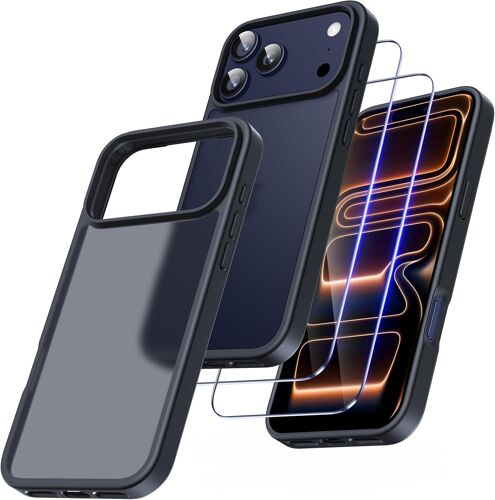 AEFJ-4 en 1 Coque pour iPhone 17 Pro Max avec 2 Verre Trempé, [Coussin d'air Intégré] Antichoc Antirayures Protection Housse pour iPhone 17 Pro Max 6.9"", Noir
