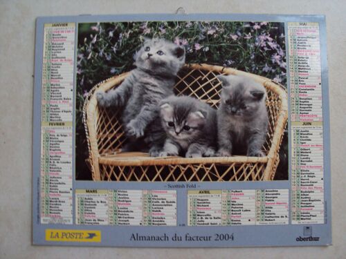 Almanach Du Facteur 2004 Oberthur.Paris/93.Chatons Scottish Fold.