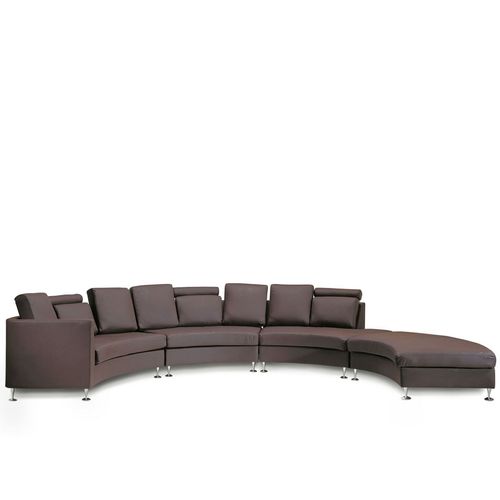 Canapé Circulaire Modulable En Cuir Vrai Et Cuir Pu Marron Rotunde