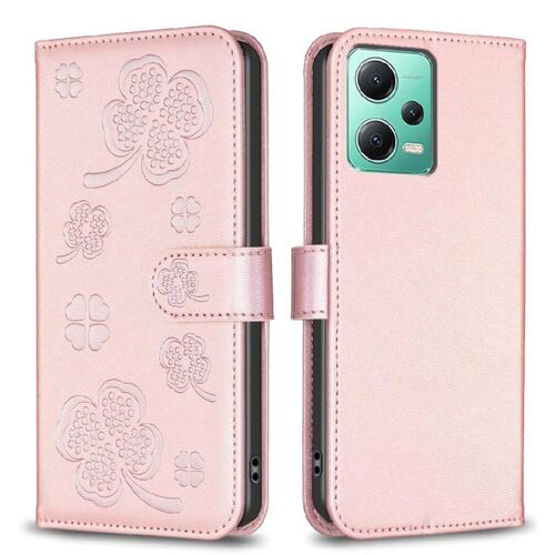 Tongez Étui Pour Xiaomi Poco X5 Titulaire De Fentes Pour Cartes Kickstand Multi-Couleur Cuir Pu Portefeuille Fleur De Trèfle - Couleur Rose
