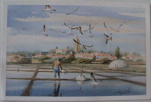 France.. Ile De Noirmoutier (Vendée) Les Marais Salants . Aquarelle De Jean-Michel Seiller .
