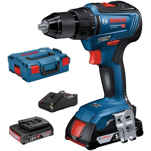Bosch GSR 18V-55 Perceuse-visseuse sans fil + 2 batteries 18V 2.0 Ah + chargeur rapide GAL 18V-40 + L-Case