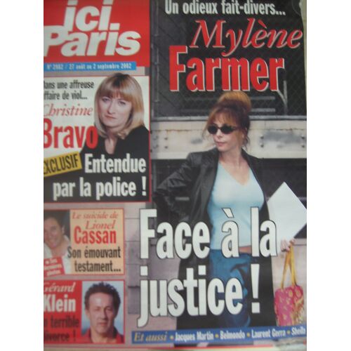 Affiche Presse Ici Paris N° 2982 27/08/2002 Mylene Farmer Christine Bravo Gerard Klein Lionel Cassan (50x70)