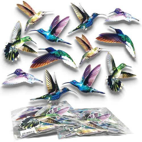 12x - Oiseaux - Autocollants électrostatiques repositionnables - Contre impacts d'oiseaux aux vitres des fenêtres