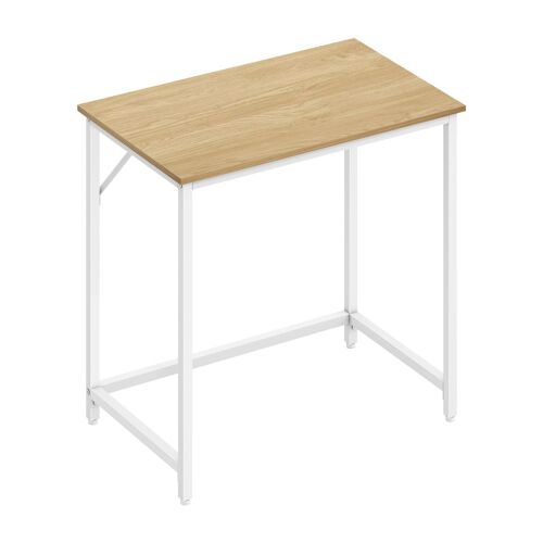 Bureau, Table, Poste de travail, pour bureau, Chambre, 50 x 80 x 76 cm, Style Moderne, Cadre en métal, Couleur Chêne Naturel et Blanc Perle