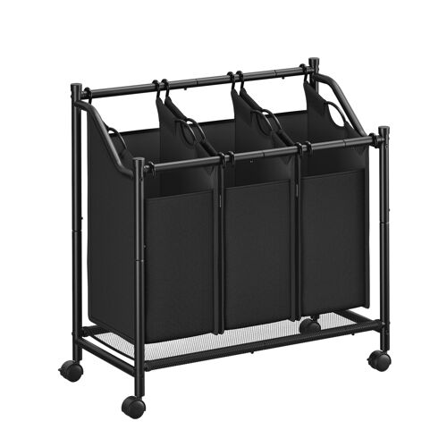 Panier à linge Mobile corbeille avec Roulettes 3 x 45 l noir d'encre