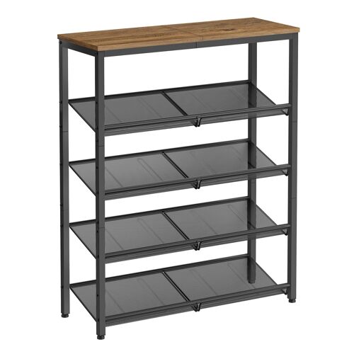 Étagère chaussure 5 niveaux gain de place marron miel et noir d'encre