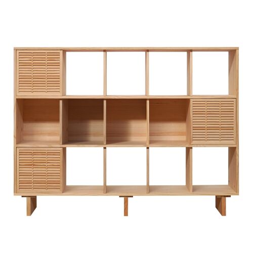 Bibliothèque Basse En Bois Massif Naturel 3 Portes 160 Cm