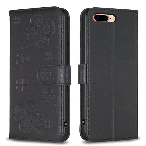 Flip Étui Pour Iphone 7 Plus/8 Plus Titulaire De Fentes Pour Cartes Kickstand Multi-Couleur Cuir Pu Fleur De Trèfle Portefeuille - Noir