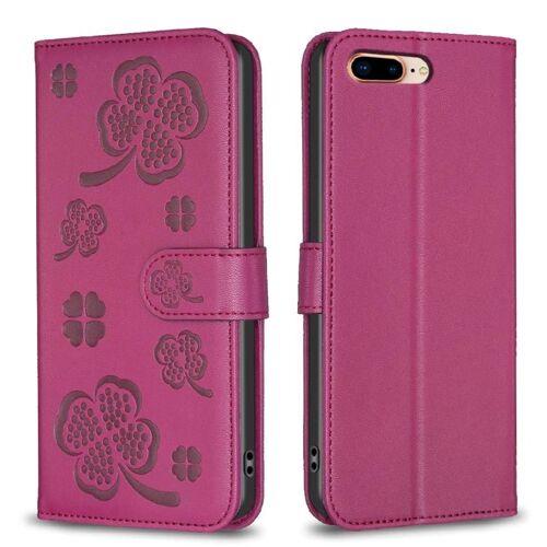 Flip Étui Pour Iphone 7 Plus/8 Plus Titulaire De Fentes Pour Cartes Kickstand Multi-Couleur Cuir Pu Fleur De Trèfle Portefeuille - Rouge