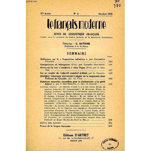 Le Francais Moderne, 37e Annee, N° 4, Oct. 1969, Revue De Linguistique Francaise