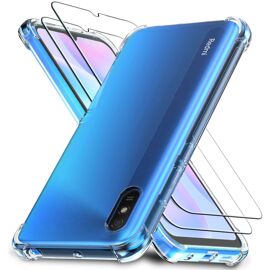 Coque Pour Xiaomi Redmi 9a Avec 2 Pièces Verre Trempé Étui Transparent Pour Xiaomi Redmi 9a Protection Écran Pour Coque Xiaomi Redmi 9a