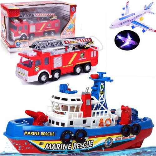 Simulation Modèle D'avion Électrique Bateau À Feu Avec Des Lumières De Musique Pulvérisé Bateau D'eau Camion De Pompier Modèle Jouets Pour Enfants Jouets De Bain
