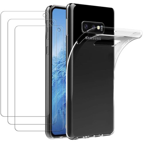 Coque Samsung Galaxy S10e / S10 E + 3 Unités Trempé Film Transparent Tpu Silicone Coque + Verre Trempé Protecteur D'écran Ultra Mince Et Coque Pour Samsung Galaxy S10e