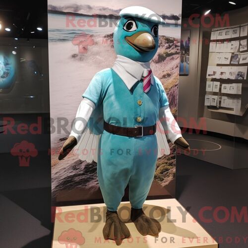 Costume De Mascotte Redbrokoly De Dove Bleu Sarcelle Habillé D Un T-Shirt Henley Et De Bretelles