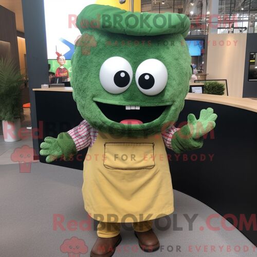 Personnage De Costume De Mascotte Redbrokoly De Tacos Vert Forêt Habillé Avec Une Salopette Et Des Ceintures De Smoking