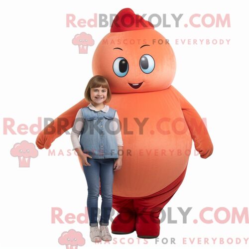 Personnage De Costume De Mascotte Redbrokoly De Beignets De Crabe À La Lavande Habillé Avec Un Jean Évasé Et Des Broches