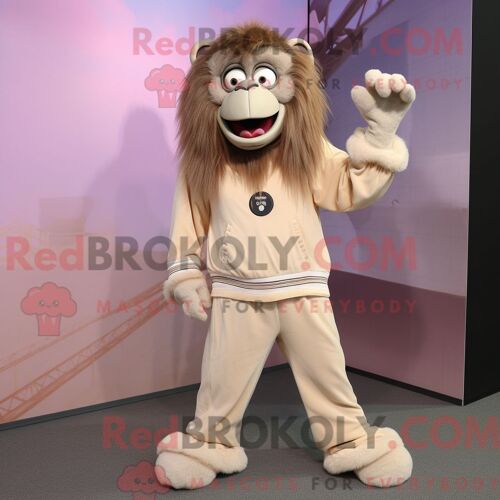 Costume De Mascotte Redbrokoly De Babouin Crème Personnage Habillé Avec Un T-Shirt À Manches Longues Et Des Pinces À Cheveux