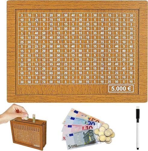 Tirelire en bois, tirelire numérique, tirelire réutilisable, tirelire avec objectifs d'épargne numérique, boîte de rangement tirelire vintage pour adultes et enfants (5000 ¿)