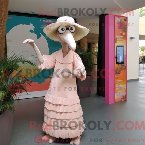 Costume Mascotte Redbrokoly De Flamant Beige Habillé D Une Robe Longue Et De Bagues