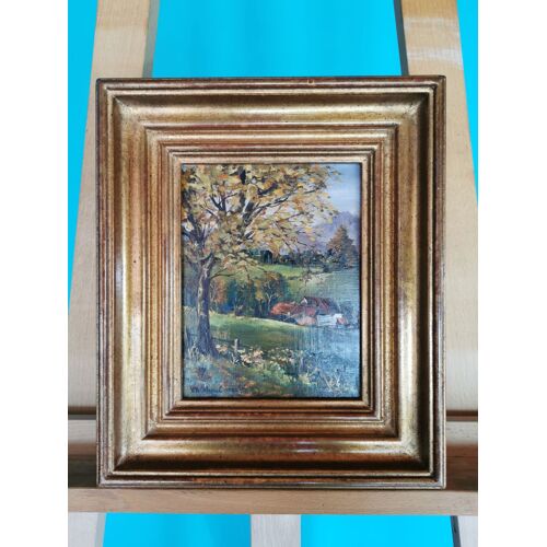 Petit Paysage Hule Sur Toile Par L'artiste Christine Ancel 1982 (13*17cm) (Peintre Au Benezit)