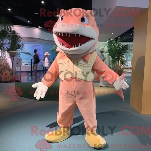 Mascotte Redbrokoly De Zébu Beige Costume De Personnage Habillé Avec Une Veste Et Des Bretelles
