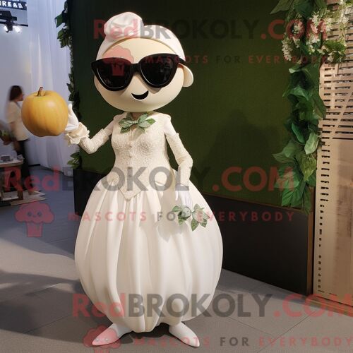 Costume Mascotte Redbrokoly De Mammouth Beige Personnage Habillé Avec Un Pantalon De Yoga Et Des Lunettes
