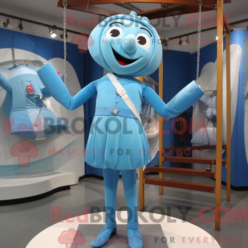 Costume De Mascotte Redbrokoly De Trapèze Bleu Ciel Personnage Habillé Avec Une Robe Fourreau Et Des Ceintures