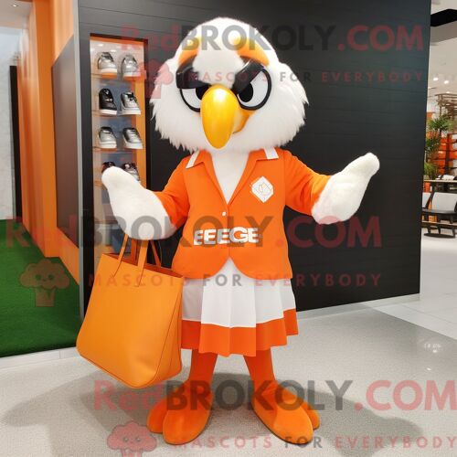 Personnage De Costume De Mascotte Redbrokoly D Aigle Orange Habillé Avec Une Mini-Jupe Et Des Sacs Fourre-Tout