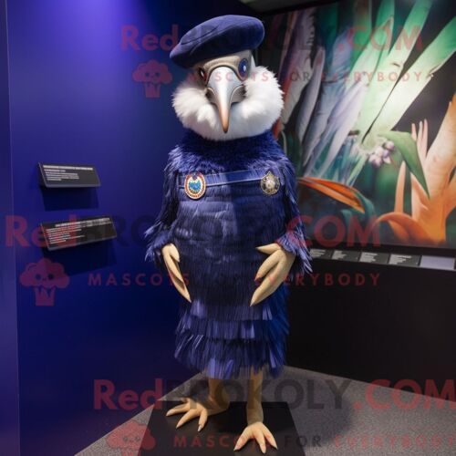 Costume Mascotte Redbrokoly De Kiwi Bleu Marine Personnage Habillé Avec Une Robe Fourreau Et Des Boucles D Oreilles