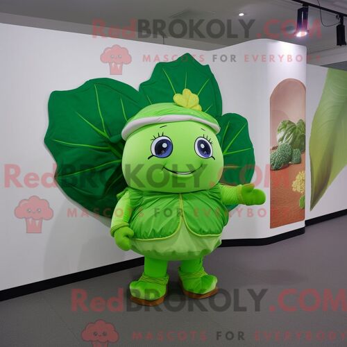 Personnage De Costume De Mascotte Redbrokoly De Feuille De Chou Vert Citron Habillé Avec Un Short Et Un Porte-Monnaie