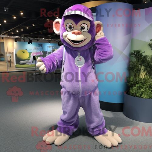 Costume De Mascotte Redbrokoly De Singe Lavande Habillé Avec Une Combishort Et Des Bonnets