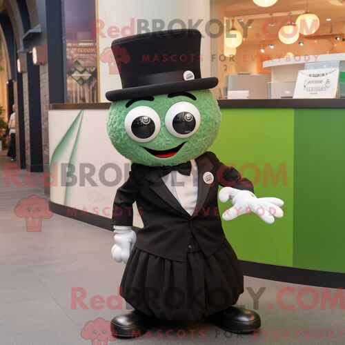 Costume De Mascotte Redbrokoly De Croissant Vert Habillé D Une Chemise En Jean Et D Écharpes